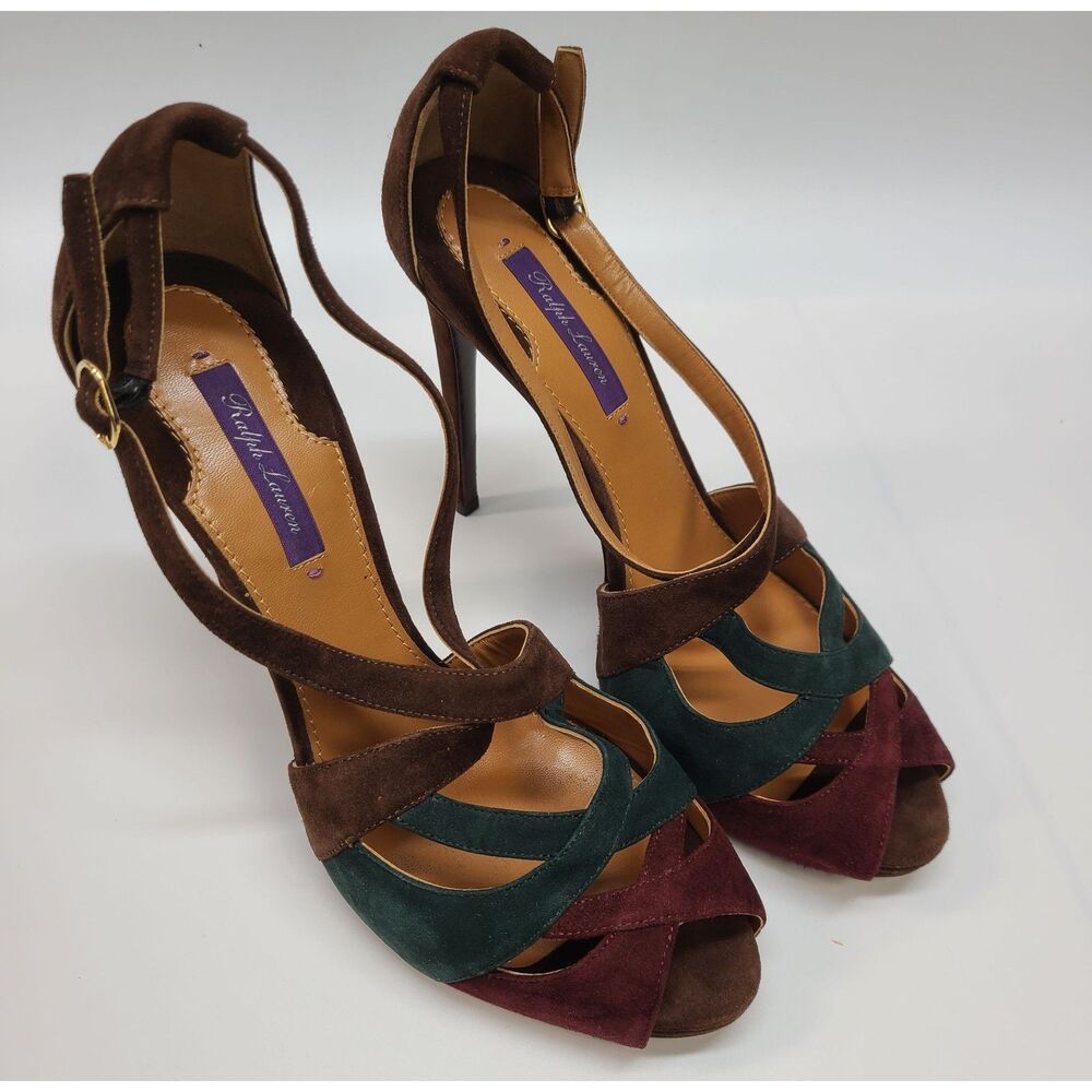 NEW Ralph Lauren Purple Label Suede Colorblock Strappy Sandals Made in Italy 40B